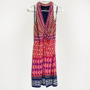 Laundry Shelli Segal Sleeveless Halter Dress Sz6 Twisted Cinched Bust Geometric